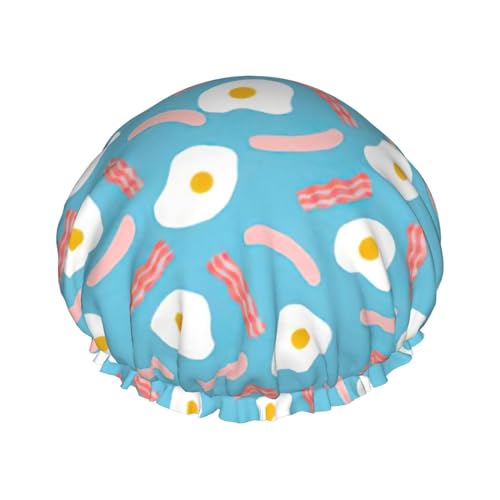 WURTON Hot Dog Egg Pattern Print Leichte Duschhaube für Frauen Doppelte wasserdichte Schichten Bademütze - Atmungsaktiv von WURTON