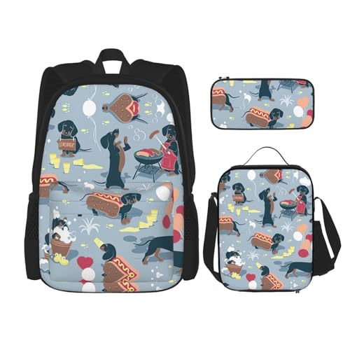 WURTON Hot Dogs and Lemonade1 Rucksack für Mädchen und Jungen, Schultaschen, Lunchbox- und Federmäppchen, 3-in-1-Büchertaschen-Set von WURTON