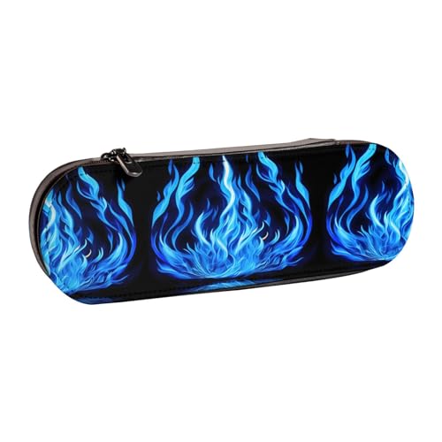 WURTON Indigo Flame Print Vintage Leder Federmäppchen - Schickes kompaktes Leder-Federmäppchen Etui Federmäppchen von WURTON