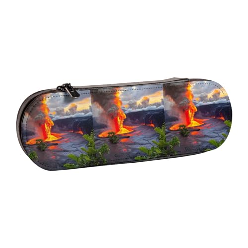 WURTON Kilauea Federmäppchen aus Leder mit Vulkanaufdruck, kompaktes und vielseitiges Stifteetui aus Leder von WURTON