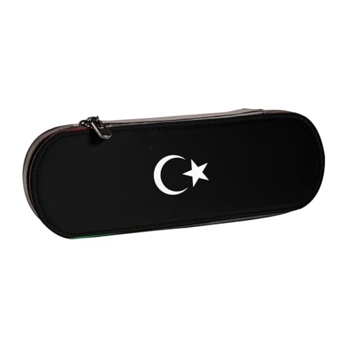 WURTON Libysche Flagge Druck Vintage Leder Federmäppchen - Schickes kompaktes Leder Federmäppchen Tasche Federmäppchen von WURTON