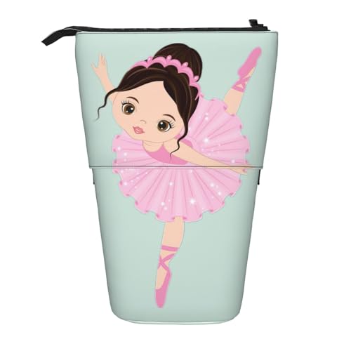 WURTON Little Ballerina Federmäppchen mit tanzendem Mädchen, Teleskop-Aufbewahrungstasche für Schreibwaren, Büro-Make-up-Aufbewahrung, Schwarz , Einheitsgröße von WURTON