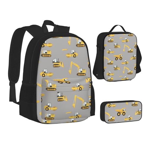 WURTON London Print Teenage Bookbag Lunch Bag Pencil Case 3 in 1 School Backpacks Set Kids Backpack, Bauwagen, Einheitsgröße von WURTON