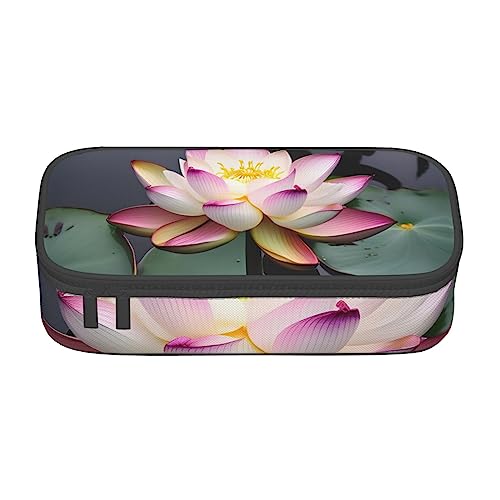 WURTON Lotus Blume weiß Print unisex Reißverschluss Große Kapazität Bleistift Fall Kleine Stift Beutel Erwachsene Kosmetik Make-up Tasche Bürobedarf von WURTON