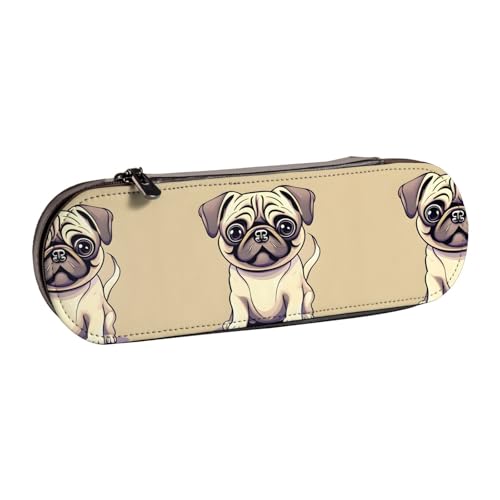 WURTON Lustiges Federmäppchen aus Leder mit Mops-Motiv, kompaktes und vielseitiges Federmäppchen aus Leder von WURTON