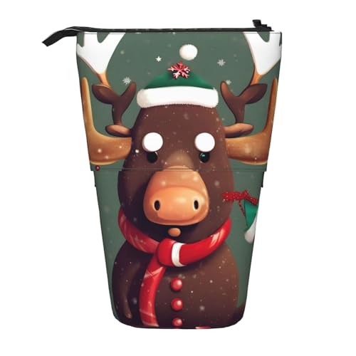 WURTON Lustiges Weihnachts-Federmäppchen mit Elchkopf-Druck, Teleskop-Aufbewahrungstasche für Schreibwaren, Büro-Make-up-Aufbewahrung, Schwarz , Einheitsgröße von WURTON