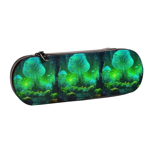 WURTON Magic Mushroom Print Vintage Leather Pencil Pouch - Chic Compact Leather Pencil Case Pouch Pencil Pouch Pencil Pouch von WURTON