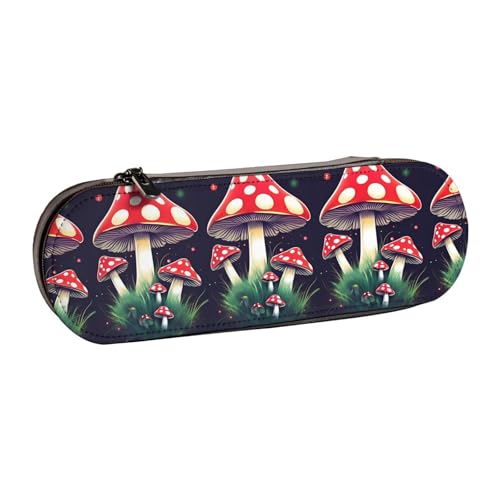WURTON Magic Mushrooms Print Vintage Leder Federmäppchen - Schickes kompaktes Leder-Federmäppchen Beutel Federmäppchen von WURTON
