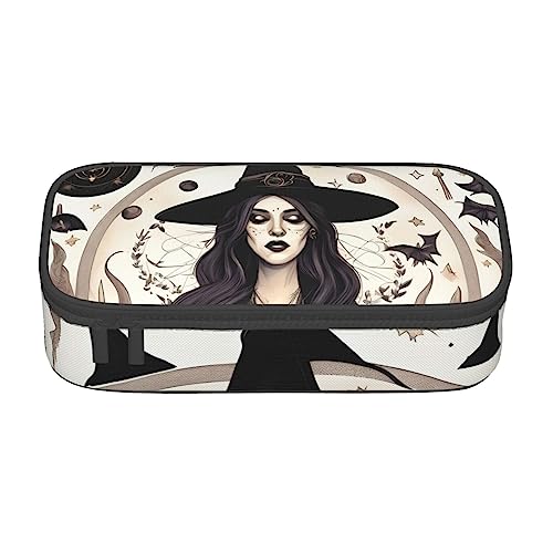 WURTON Magische Hexe Hexerei Böhmische Zeichnung Druck Unisex Reißverschluss Große Kapazität Federmäppchen Kleine Stifttasche Erwachsene Kosmetik Make-up Tasche Bürobedarf von WURTON