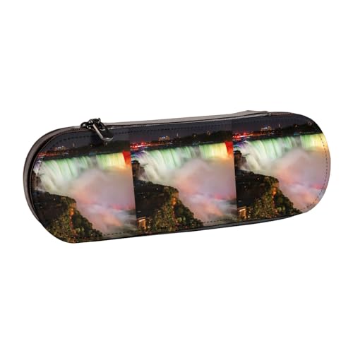 WURTON Niagarafälle bedrucktes stilvolles Leder-Federmäppchen – kompakt und vielseitig, Stifteetui aus Leder von WURTON