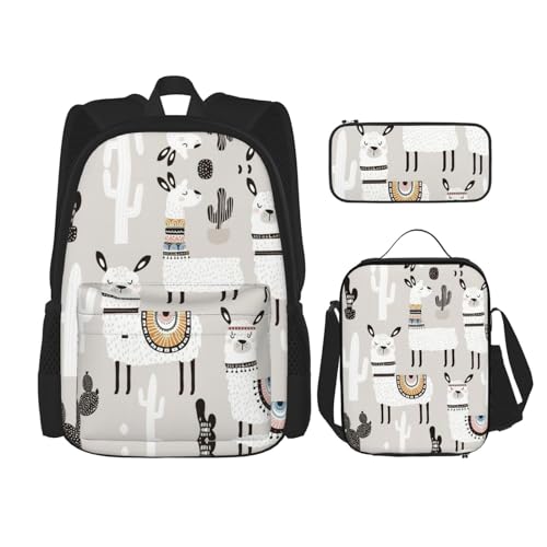 WURTON Niedliche Giraffe mit Farben, Sonnenbrille, lustiger Druck, Rucksack, Mädchen, Jungen, Schultaschen, Teenager, Lunchbox und Federmäppchen, 3-in-1-Büchertaschen-Set von WURTON