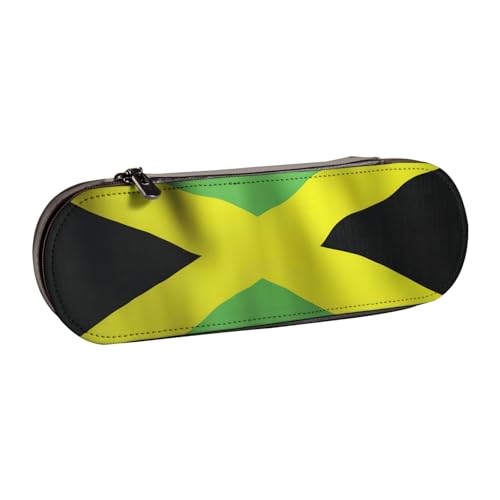 WURTON Old Jamaican Flag Print Vintage Leather Pencil Pouch - Chic Compact Leather Pencil Case Pouch Pencil Pouch Pencil Pouch von WURTON