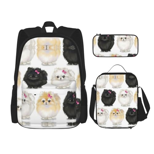 WURTON Pommersche Muster Druck Rucksack Mädchen Jungen Schultaschen Teenager Lunchbox Und Federmäppchen 3 In 1 Büchertaschen Set von WURTON