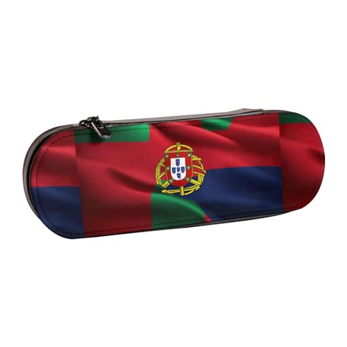 WURTON Portugiesische Flagge Druck Vintage Leder Federmäppchen - Schickes kompaktes Leder-Federmäppchen Beutel Federmäppchen von WURTON
