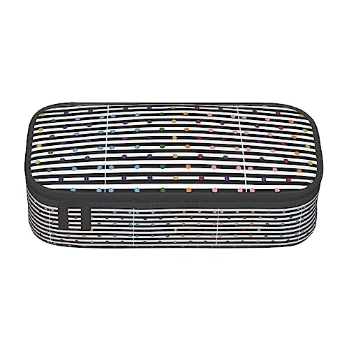 WURTON Rainbow Polka Dot Stripe Black and White Print unisex Zipper Big Capacity Pencil Case Small Pen Pouch Adults Cosmetic Makeup Bag Office Supplies von WURTON