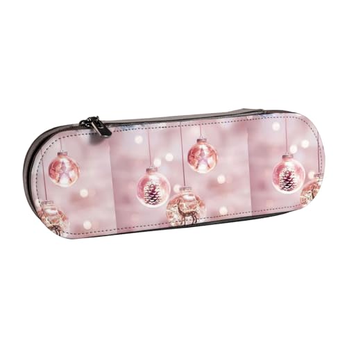 WURTON Rotes Federmäppchen aus Leder mit weihnachtlichem Ball-Druck, Vintage, schickes, kompaktes Federmäppchen aus Leder von WURTON