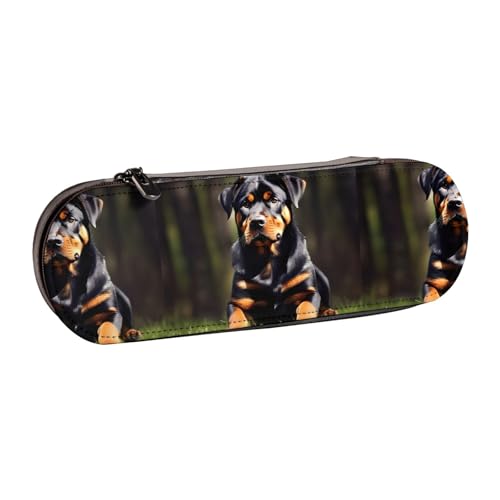 WURTON Rottweiler Federmäppchen aus Leder, mit Tapetendruck, kompakt und vielseitig, Stifteetui aus Leder von WURTON