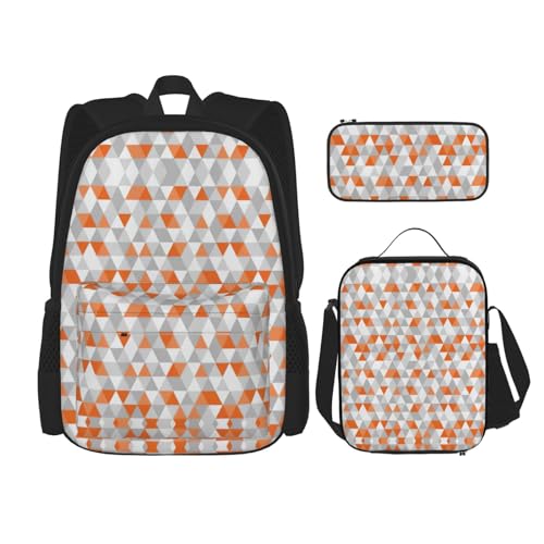 WURTON Rucksack mit Dreieck-Muster, für Mädchen und Jungen, Schultaschen, Teenager, Lunchbox und Federmäppchen, 3-in-1-Büchertaschen-Set von WURTON