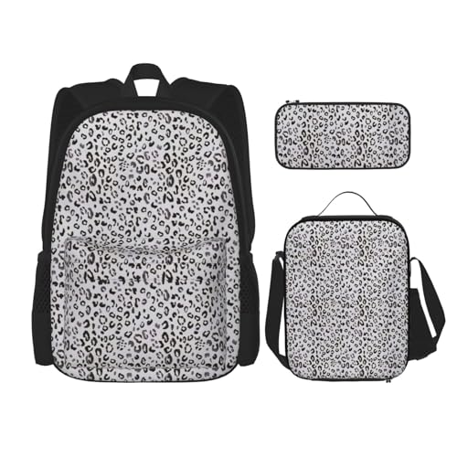 WURTON Rucksack mit Leopardenmuster für Mädchen und Jungen, Schultaschen, Teenager, Lunchbox und Federmäppchen, 3-in-1-Büchertaschen-Set von WURTON