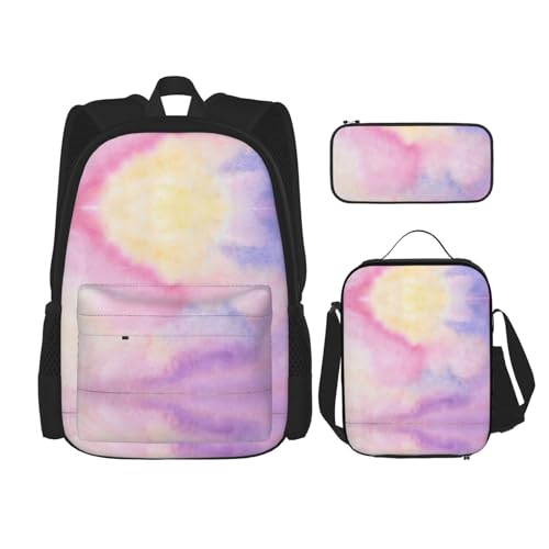 WURTON Rucksack mit Regenbogen. Bedruckter Rucksack für Mädchen und Jungen, für Teenager, Lunchbox und Federmäppchen, 3-in-1-Büchertaschen-Set von WURTON