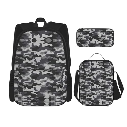 WURTON Rucksack mit abstraktem Camouflage-Druck, für Mädchen und Jungen, Schultaschen, Teenager, Lunchbox und Federmäppchen, 3-in-1-Büchertaschen-Set von WURTON