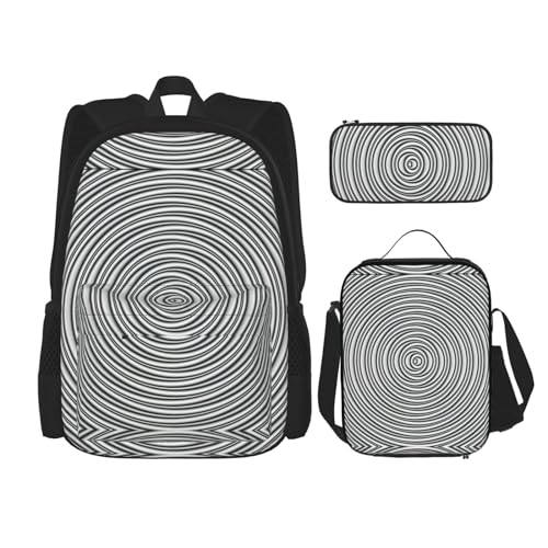 WURTON Rucksack mit optischem Spin-Illusionsdruck, für Mädchen und Jungen, Schultaschen, Teenager, Lunchbox und Federmäppchen, 3-in-1-Büchertaschen-Set von WURTON