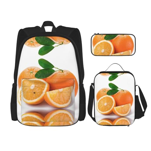 WURTON Rucksack mit orangefarbenem Druck, für Mädchen und Jungen, Schultaschen, Lunchbox, 3-in-1-Büchertaschen-Set von WURTON