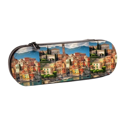 WURTON Schönes Federmäppchen aus Leder mit Italien-Aufdruck, schickes, kompaktes Federmäppchen aus Leder von WURTON