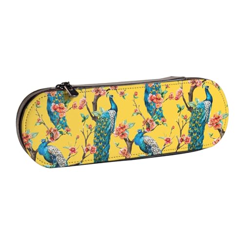 WURTON Schönes Federmäppchen aus Leder mit Pfauen-Aufdruck, kompakt und vielseitig, Stifteetui aus Leder von WURTON