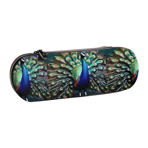 WURTON Schönes Federmäppchen aus Leder mit Pfauenmuster, Vintage, schickes, kompaktes Leder-Federmäppchen, Federmäppchen von WURTON