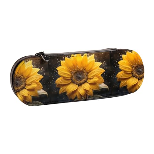 WURTON Schönes Federmäppchen aus Leder mit Sonnenblumen-Motiv 4 – kompakt und vielseitig, Stifteetui aus Leder von WURTON