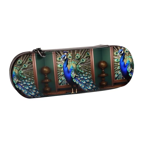 WURTON Schönes Pfauenbild Druck Vintage Leder Federmäppchen - Schickes kompaktes Leder-Federmäppchen Tasche Federmäppchen von WURTON