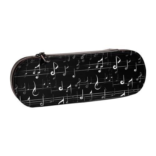 WURTON Schwarzes Federmäppchen mit Musiknoten-Druck, Vintage, Leder, schick, kompakt, Federmäppchen von WURTON