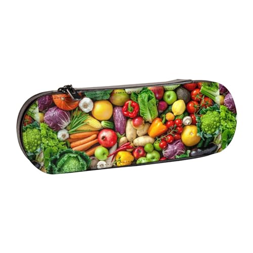 WURTON Stilvolles Federmäppchen aus Leder mit frischem Obst und Gemüse, kompakt und vielseitig, Stifteetui aus Leder von WURTON
