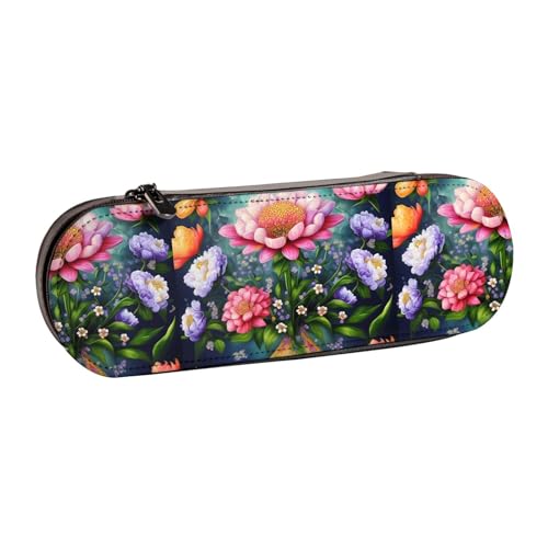 WURTON Stilvolles Leder-Federmäppchen mit Blumenmotiv – kompakt und vielseitig, Stifteetui aus Leder von WURTON