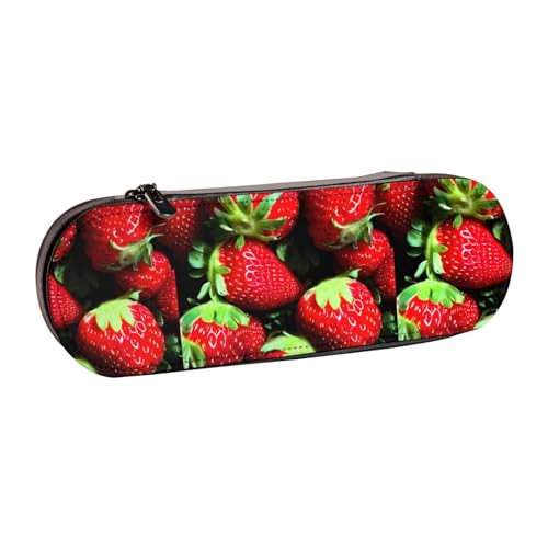 WURTON Stilvolles Leder-Federmäppchen mit Erdbeermuster, kompakt und vielseitig, Stifteetui aus Leder von WURTON