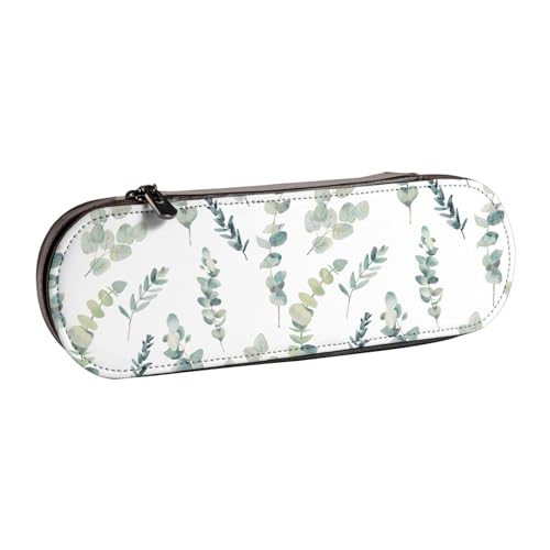 WURTON Stilvolles Leder-Federmäppchen mit Eukalyptusblättern, kompakt und vielseitig, Stifteetui aus Leder von WURTON