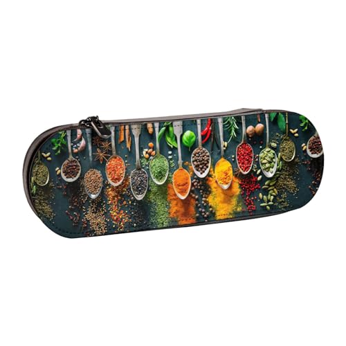 WURTON Stilvolles Leder-Federmäppchen mit Gewürz-Aufdruck, kompakt und vielseitig, Stifteetui aus Leder von WURTON
