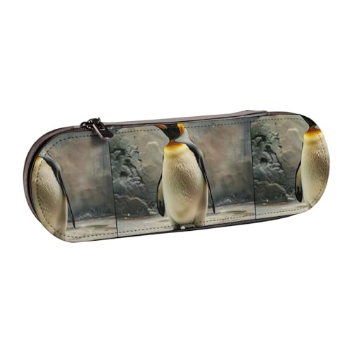 WURTON Stilvolles Leder-Federmäppchen mit Pinguin-Druck, kompakt und vielseitig, Stifteetui aus Leder von WURTON