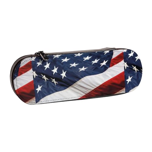 WURTON Stilvolles Leder-Federmäppchen mit amerikanischer Flagge, kompakt und vielseitig, Stifteetui aus Leder von WURTON