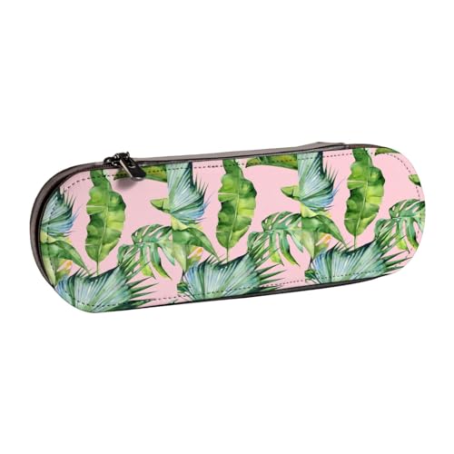 WURTON Stilvolles Leder-Federmäppchen mit frischen Bananenblättern, kompakt und vielseitig, Stifteetui aus Leder von WURTON