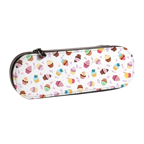 WURTON Stilvolles Leder-Federmäppchen mit köstlichem Cupcakes – kompakt und vielseitig, Stifteetui aus Leder von WURTON