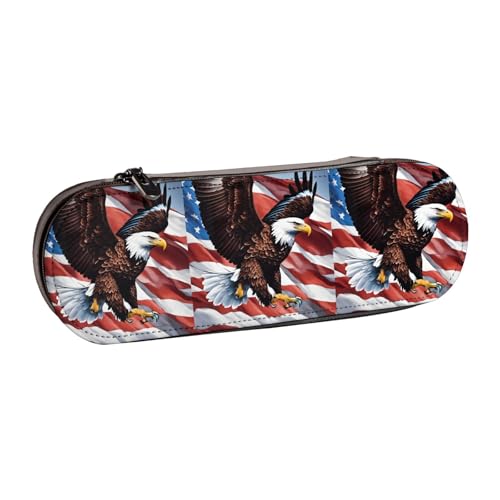 WURTON Stylisches Federmäppchen aus Leder mit Adler mit USA-Flagge, kompakt und vielseitig, Stifteetui aus Leder von WURTON