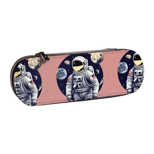 WURTON Stylisches Federmäppchen aus Leder mit Astronaut auf dem Mond, kompaktes und vielseitiges Federmäppchen aus Leder von WURTON
