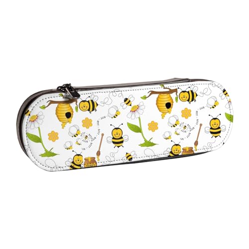 WURTON Stylisches Federmäppchen aus Leder mit Bienen-Motiv, kompakt und vielseitig, Stifteetui aus Leder von WURTON