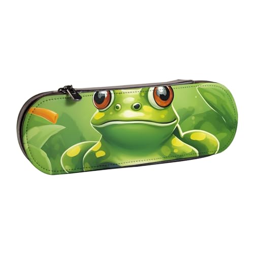 WURTON Stylisches Federmäppchen aus Leder mit Cartoon-Froschmotiv – kompakt und vielseitig, Stifteetui aus Leder von WURTON