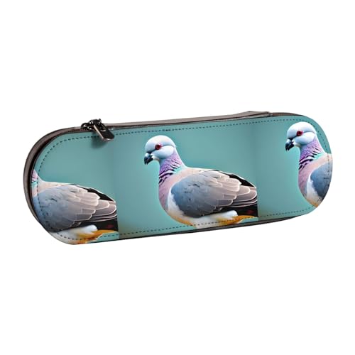 WURTON Stylisches Federmäppchen aus Leder mit Cartoon-Taubenmotiv – kompakt und vielseitig, Stifteetui aus Leder von WURTON
