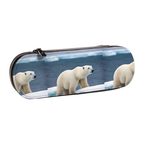 WURTON Stylisches Federmäppchen aus Leder mit Eisbär-Aufdruck, kompakt und vielseitig, Stifteetui aus Leder von WURTON