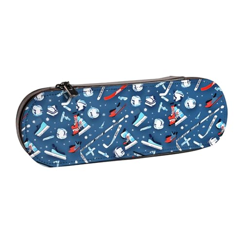 WURTON Stylisches Federmäppchen aus Leder mit Eishockey-Aufdruck, kompakt und vielseitig, Stifteetui aus Leder von WURTON