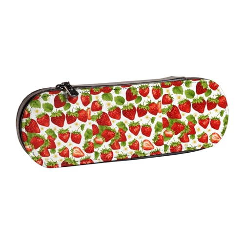 WURTON Stylisches Federmäppchen aus Leder mit Erdbeermotiv – kompakt und vielseitig, Stifteetui aus Leder von WURTON